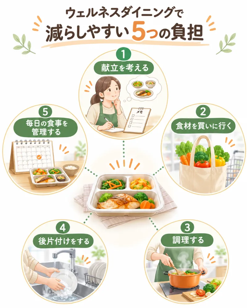 ウェルネスダイニングで減らしやすい5つの負担