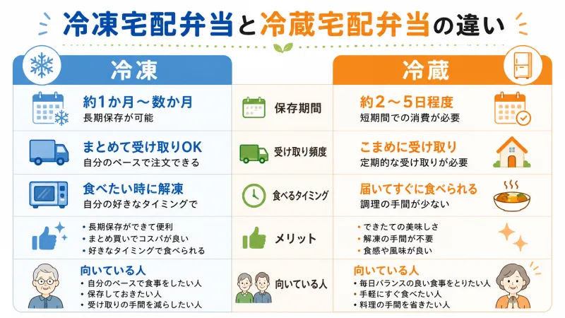 冷凍宅配弁当と冷蔵宅配弁当の違い